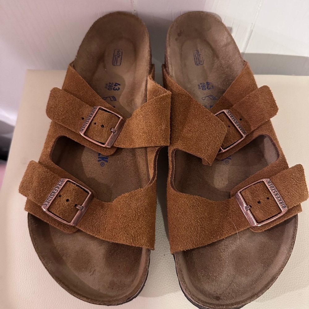Birkenstock Two-Strap Suede Sandals in Brown